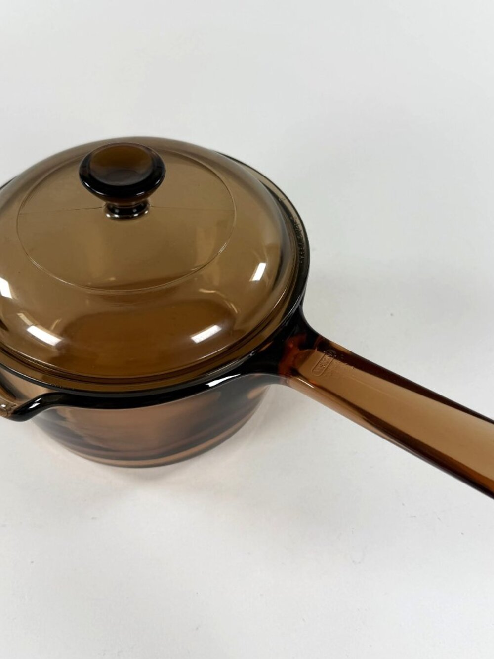 Vtg Vision Corning Ware USA 1L Amber Sauce Pan Pot w/Pour Spout & Pyrex Lid V1C